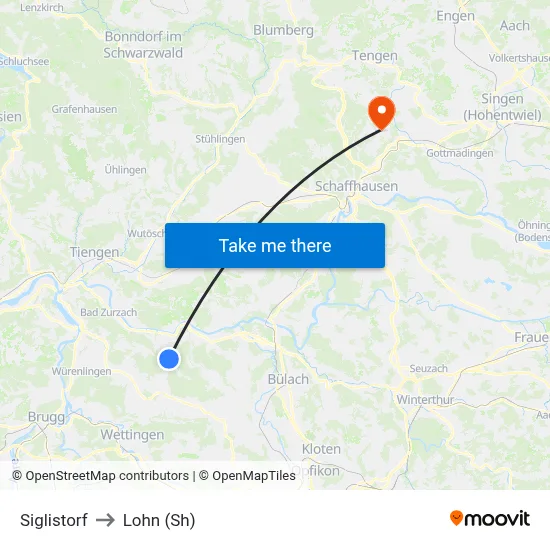 Siglistorf to Lohn (Sh) map