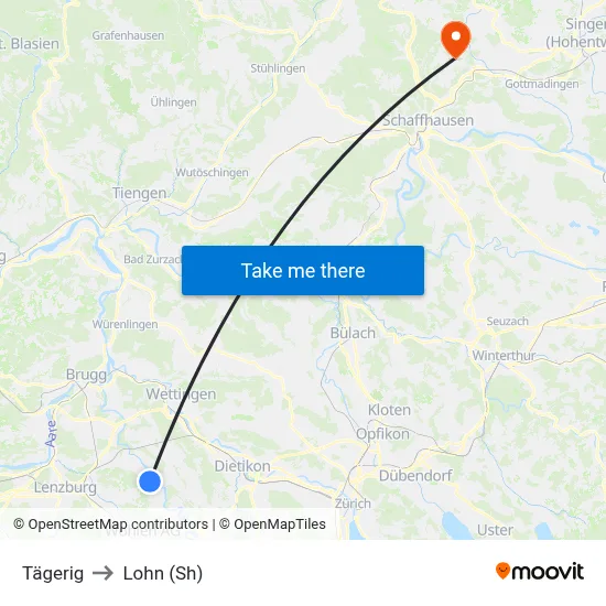 Tägerig to Lohn (Sh) map