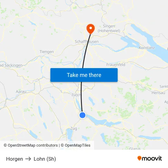 Horgen to Lohn (Sh) map