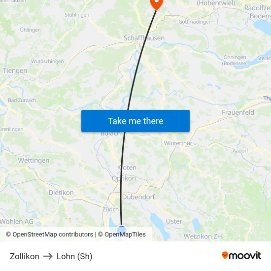 Zollikon to Lohn (Sh) map