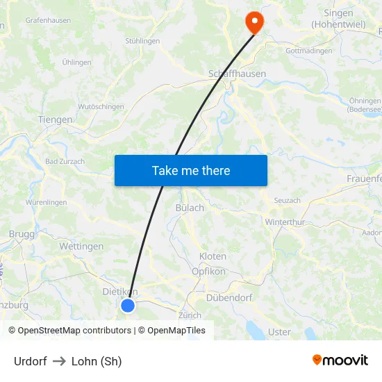 Urdorf to Lohn (Sh) map