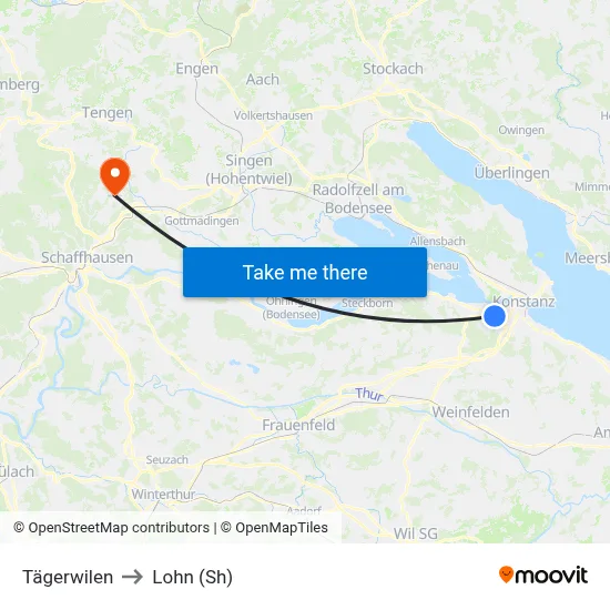 Tägerwilen to Lohn (Sh) map