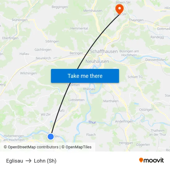 Eglisau to Lohn (Sh) map