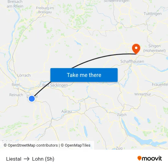 Liestal to Lohn (Sh) map