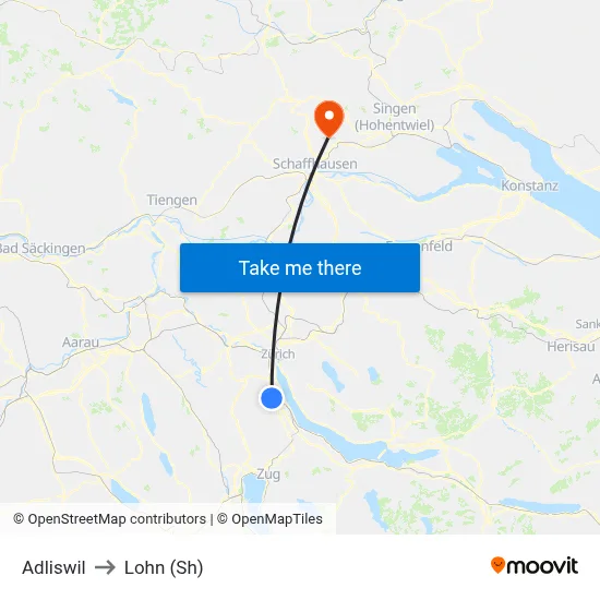 Adliswil to Lohn (Sh) map