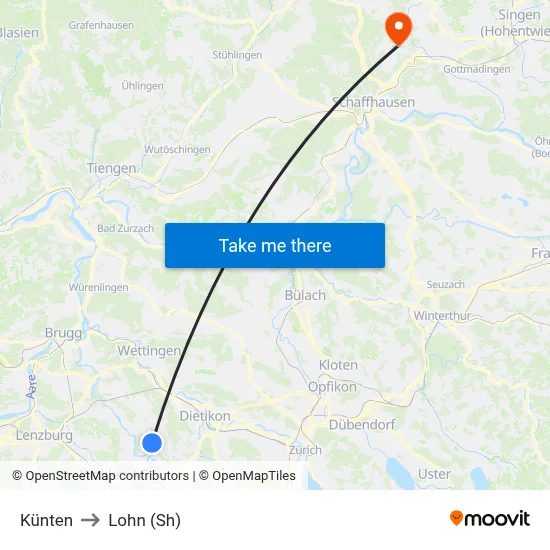 Künten to Lohn (Sh) map