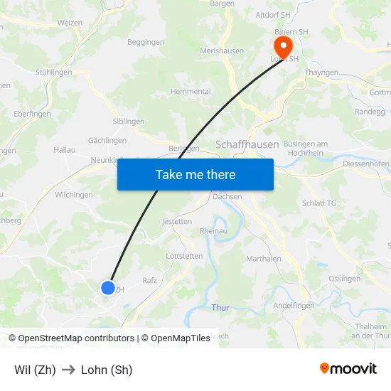 Wil (Zh) to Lohn (Sh) map