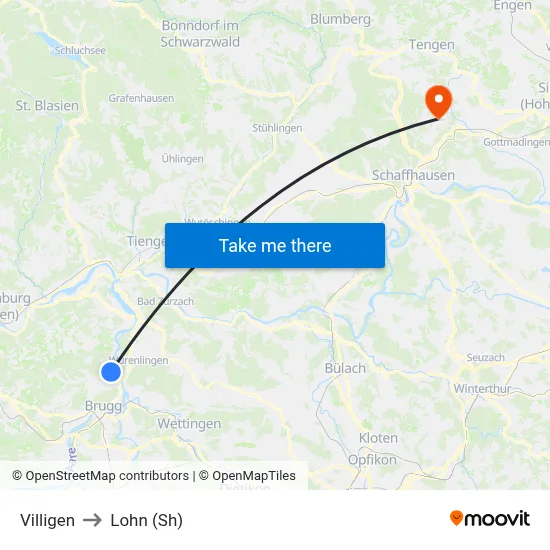 Villigen to Lohn (Sh) map