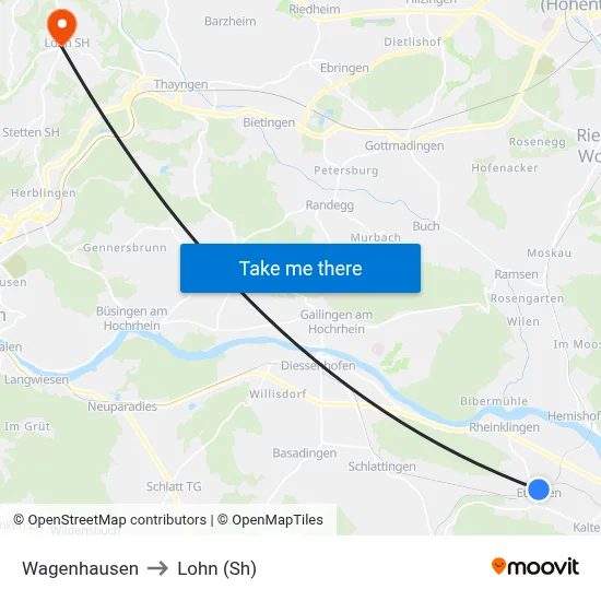 Wagenhausen to Lohn (Sh) map