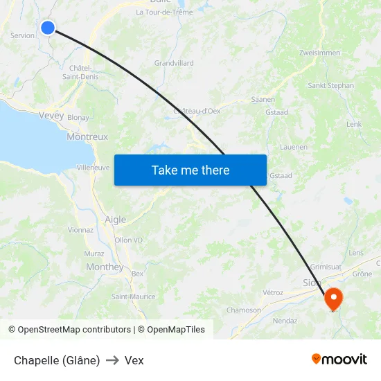 Chapelle (Glâne) to Vex map