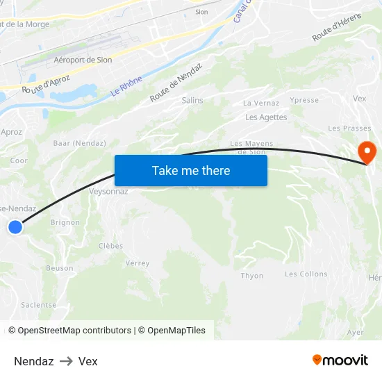 Nendaz to Vex map