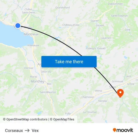 Corseaux to Vex map
