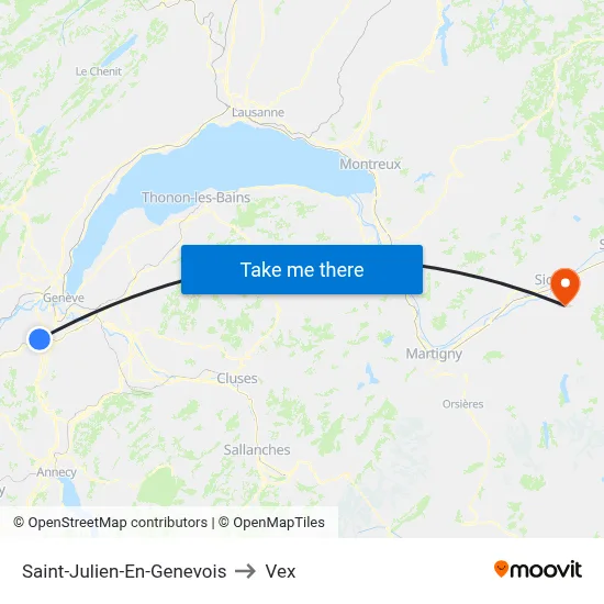Saint-Julien-En-Genevois to Vex map