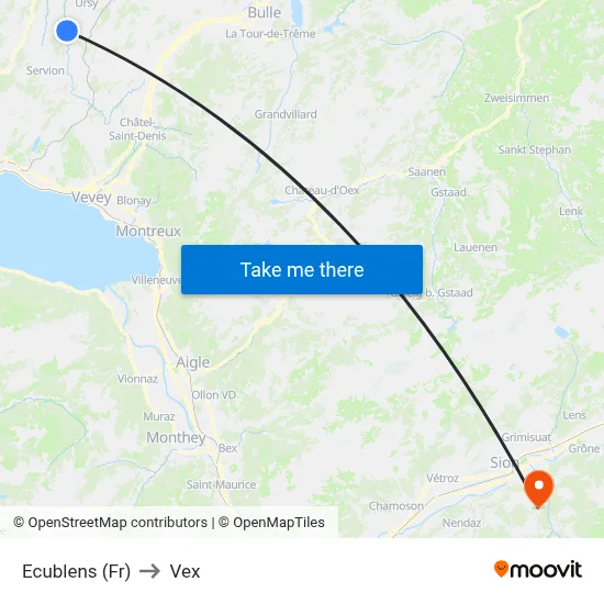 Ecublens (Fr) to Vex map