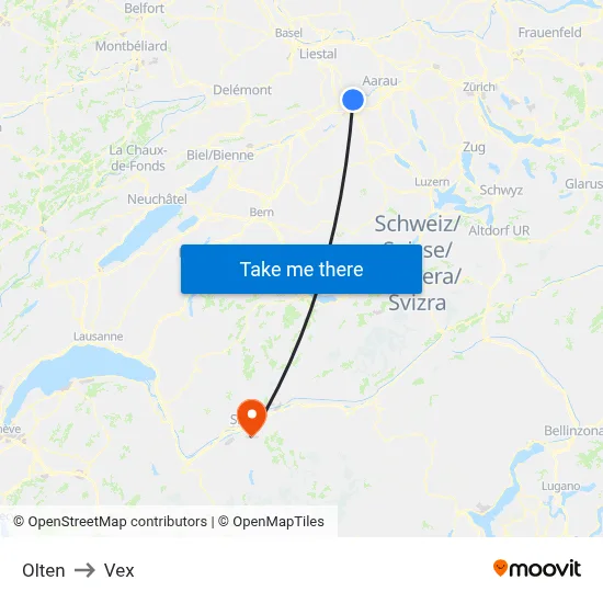 Olten to Vex map