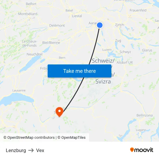 Lenzburg to Vex map
