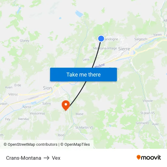 Crans-Montana to Vex map