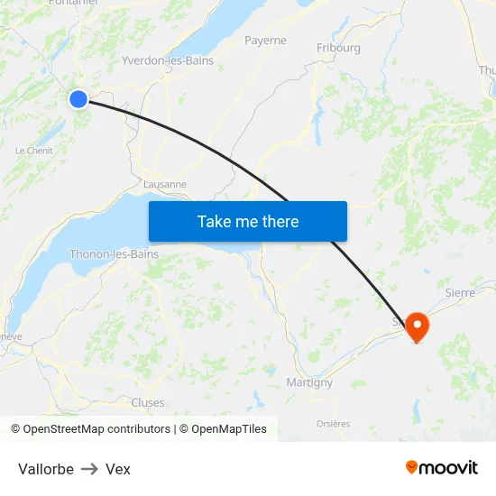 Vallorbe to Vex map