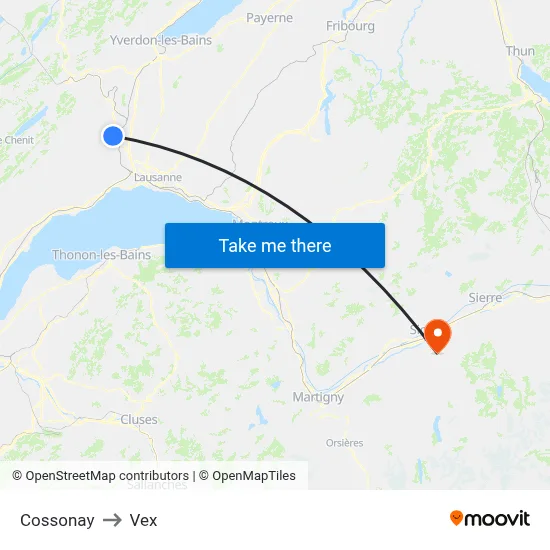 Cossonay to Vex map