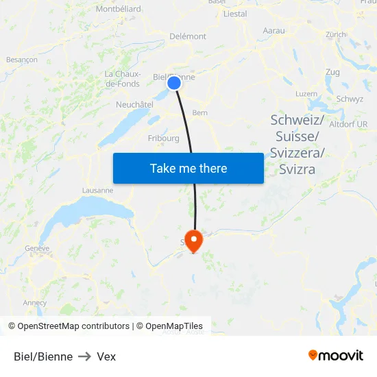 Biel/Bienne to Vex map