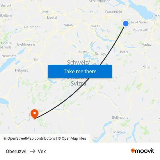 Oberuzwil to Vex map