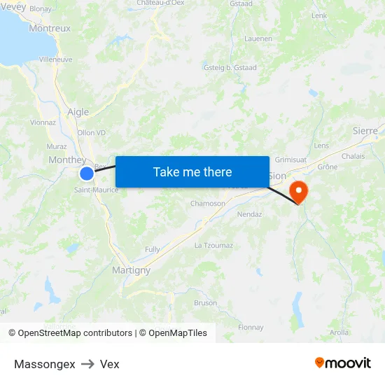 Massongex to Vex map