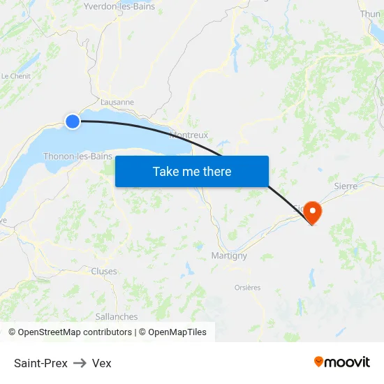 Saint-Prex to Vex map