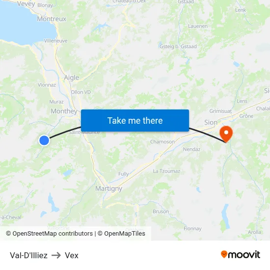 Val-D'Illiez to Vex map