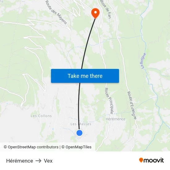 Hérémence to Vex map