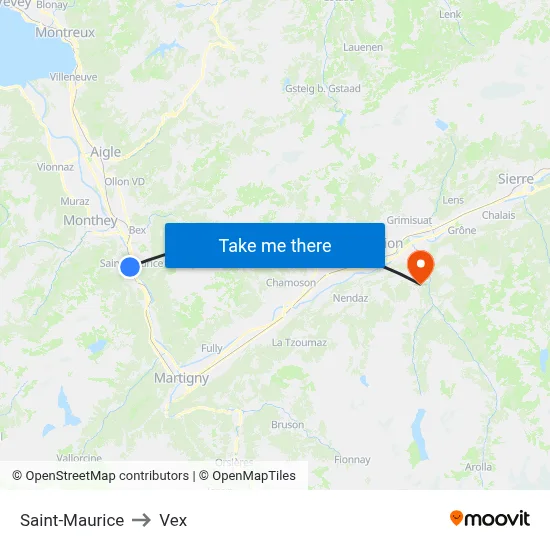 Saint-Maurice to Vex map