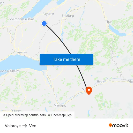 Valbroye to Vex map
