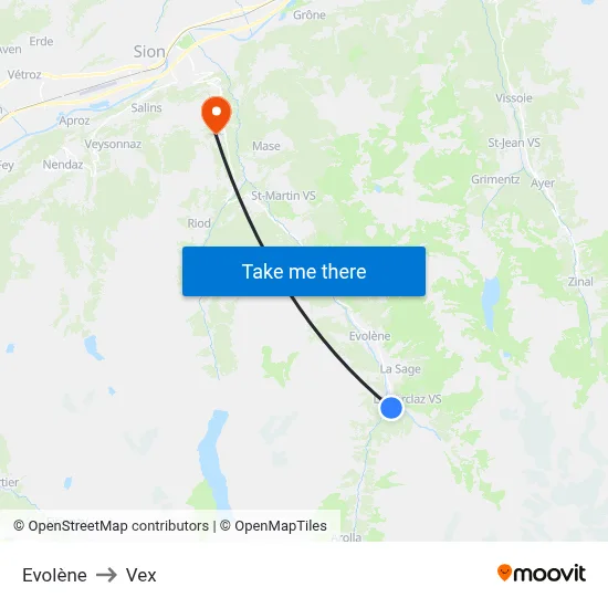 Evolène to Vex map