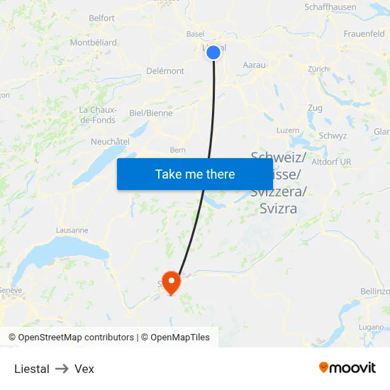Liestal to Vex map