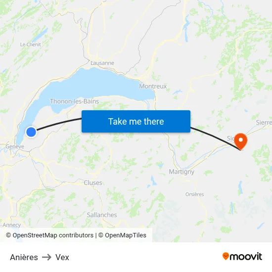 Anières to Vex map