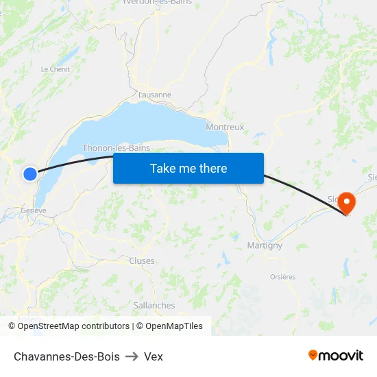 Chavannes-Des-Bois to Vex map