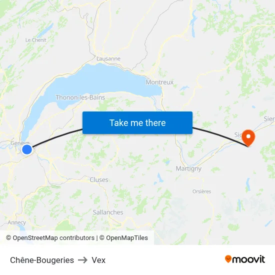 Chêne-Bougeries to Vex map