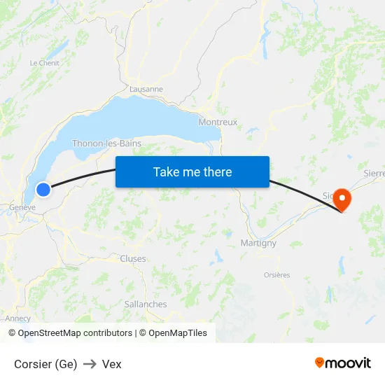 Corsier (Ge) to Vex map