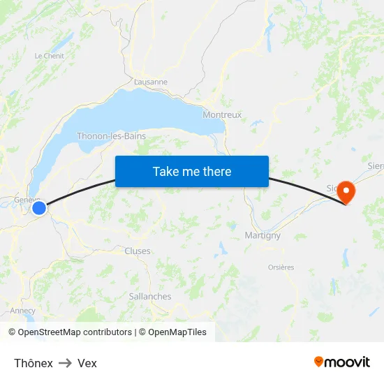 Thônex to Vex map
