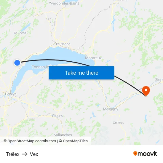 Trélex to Vex map