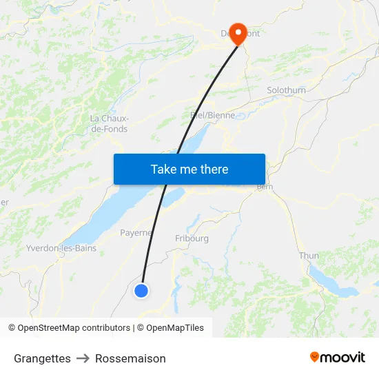 Grangettes to Rossemaison map