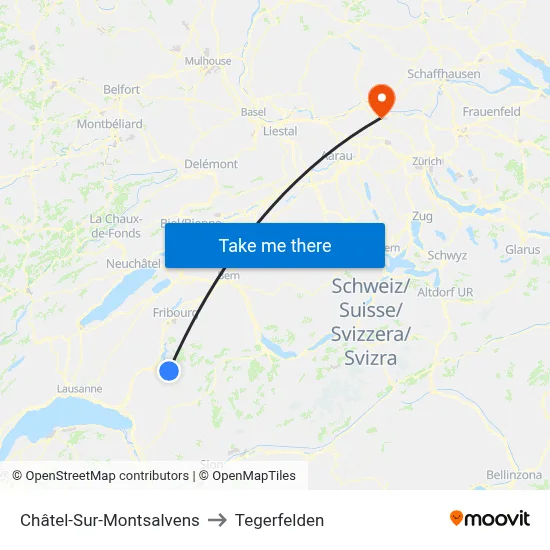 Châtel-Sur-Montsalvens to Tegerfelden map