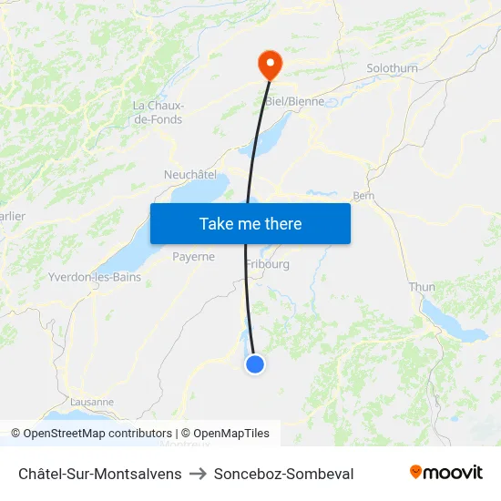 Châtel-Sur-Montsalvens to Sonceboz-Sombeval map