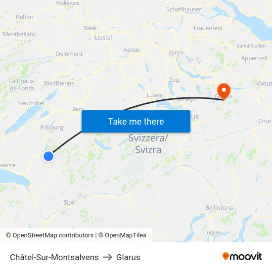 Châtel-Sur-Montsalvens to Glarus map