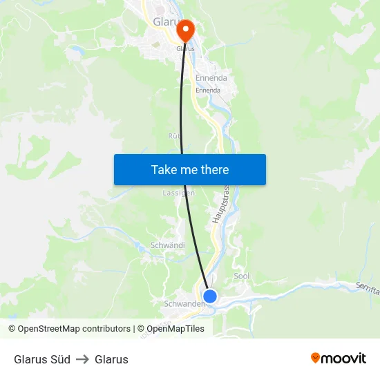 Glarus Süd to Glarus map