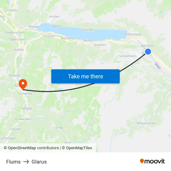 Flums to Glarus map
