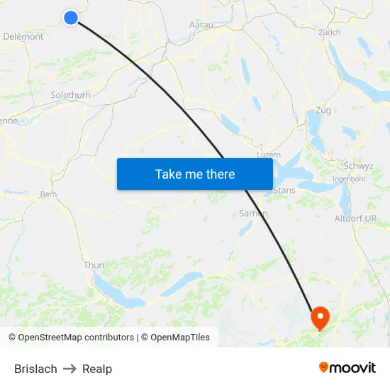 Brislach to Realp map