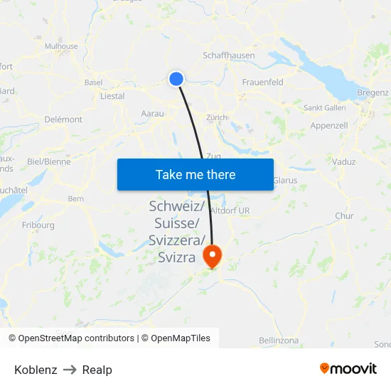 Koblenz to Realp map