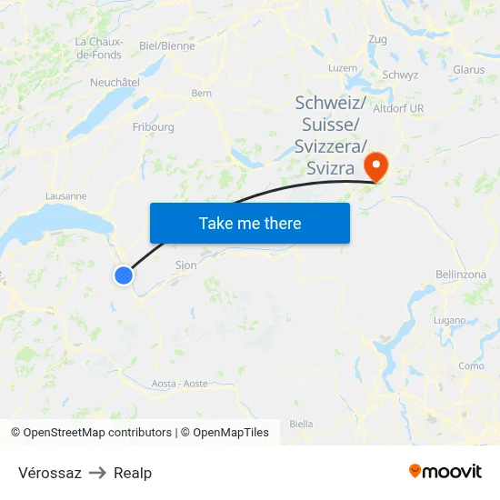 Vérossaz to Realp map