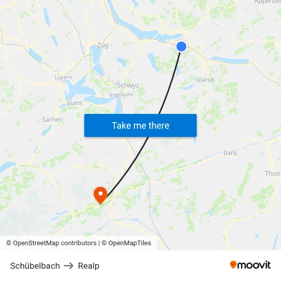Schübelbach to Realp map