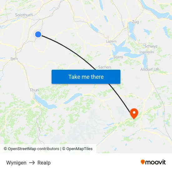 Wynigen to Realp map